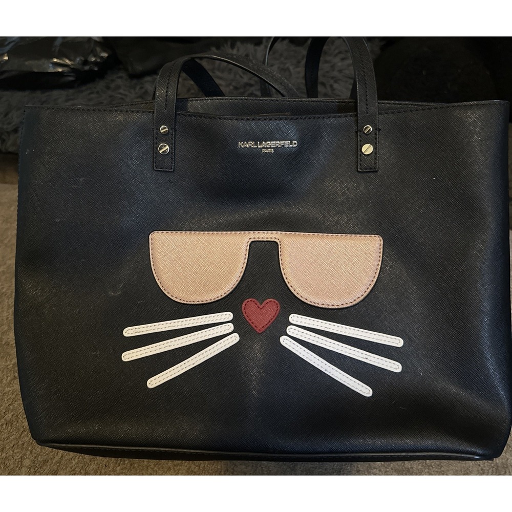 Karl Lagerfeld Paris Maybelle Tote Shoulder Bag Cat Black Kitty Choupette